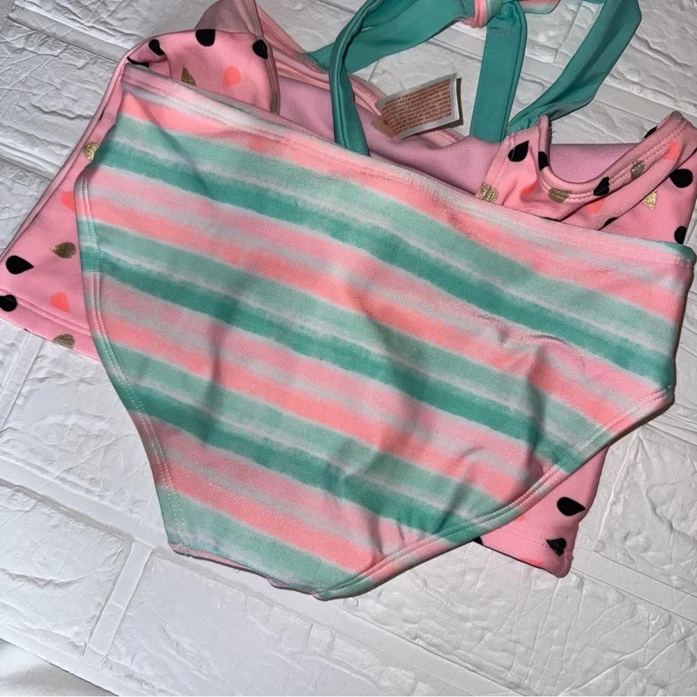 Cat & Jack Watermelon Pink and Mint Swimsuit Set Size L (10/12)